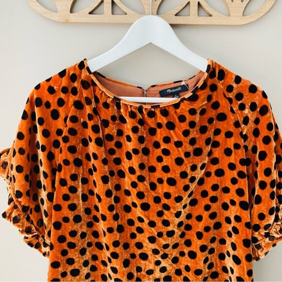 Madewell Velvet Memento Ruffle Sleeve Top in Leopard Dot Sz Small - Picture 2 of 12